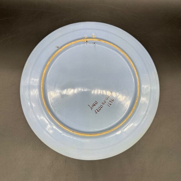 Vintage Wall Hanging Plate Italian Pottery Winter Blue Snow Cabin Lake Italy - Picture 3 of 10